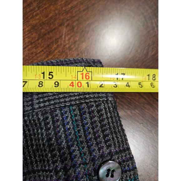 Vintage David Brooks Plaid Wool Silk Pleated Skirt  Midi Knee Size 16 Black - Picture 4 of 7